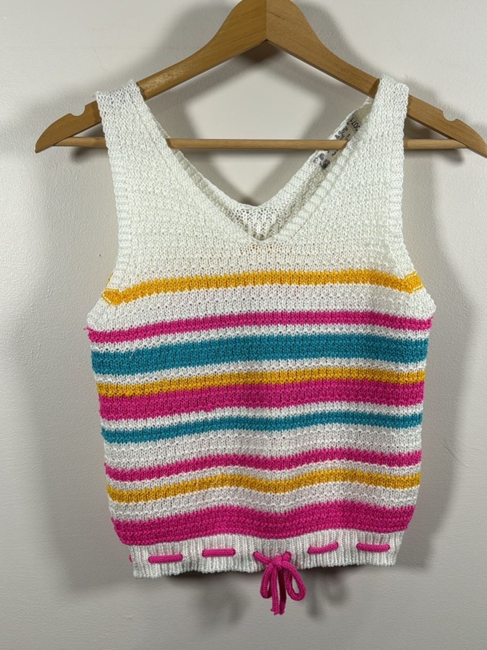 Striped Knit Tank Top in White, Pink, Teal & Mustard
